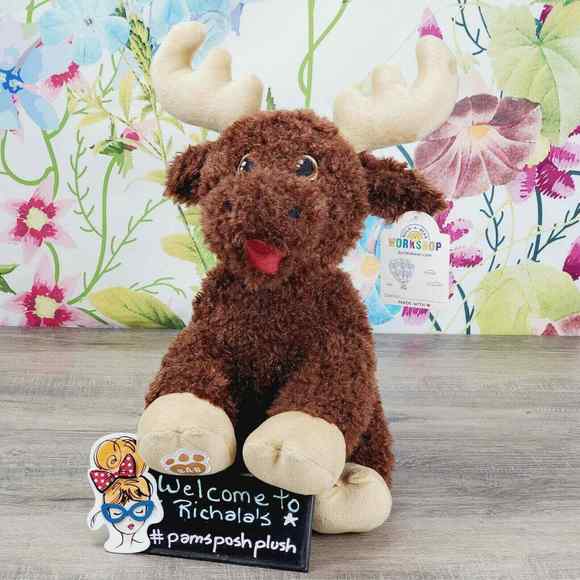 Build A Bear Chestnut Moose Christmas Plaid Scraf Hat Slippers Brown Plush NWT - Picture 8 of 11